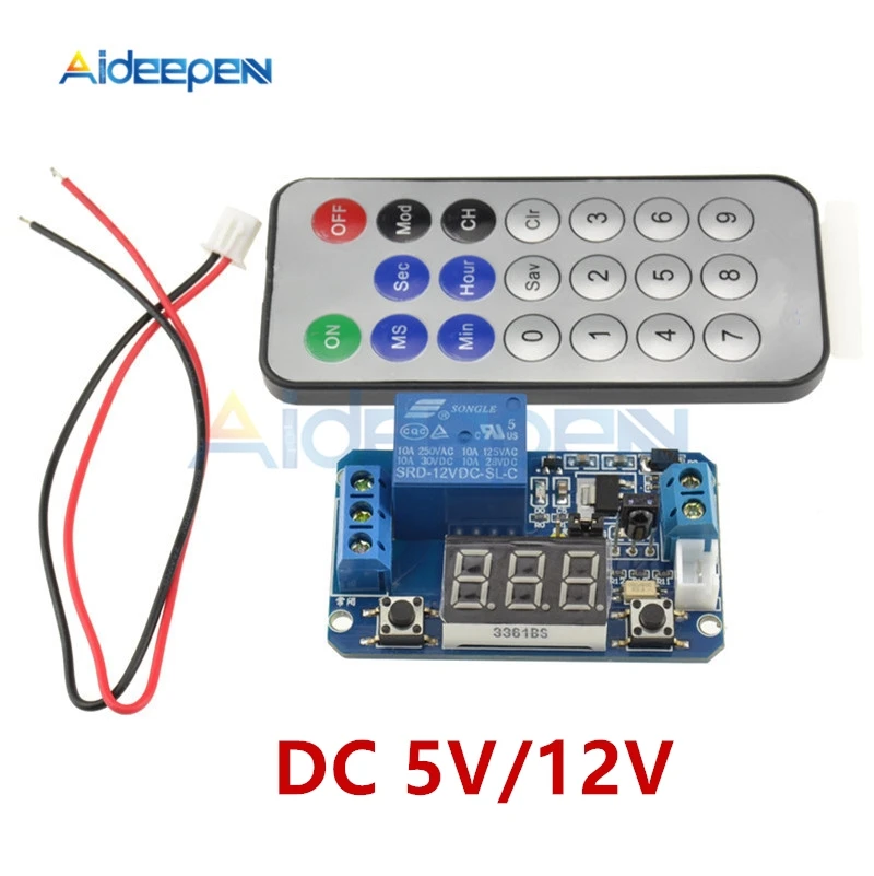 

DC 5V 12V Infrared Remote Control Timer Delay Relay LED Tube Display Module For Arduino