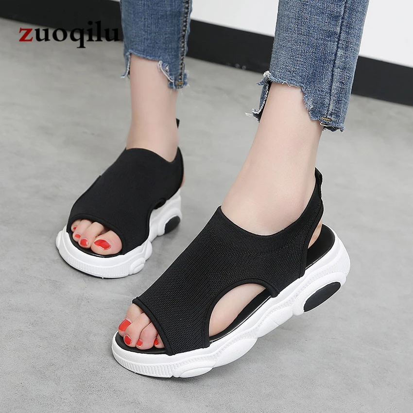 2019 peep toe platform sandals flat ladies women summer shoes sandale femme black #586 | Обувь
