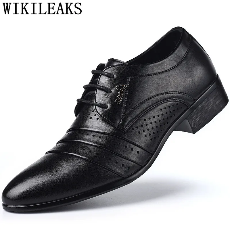 Мужские туфли оксфорды с вырезами коричневые дышащие деловые острым носком