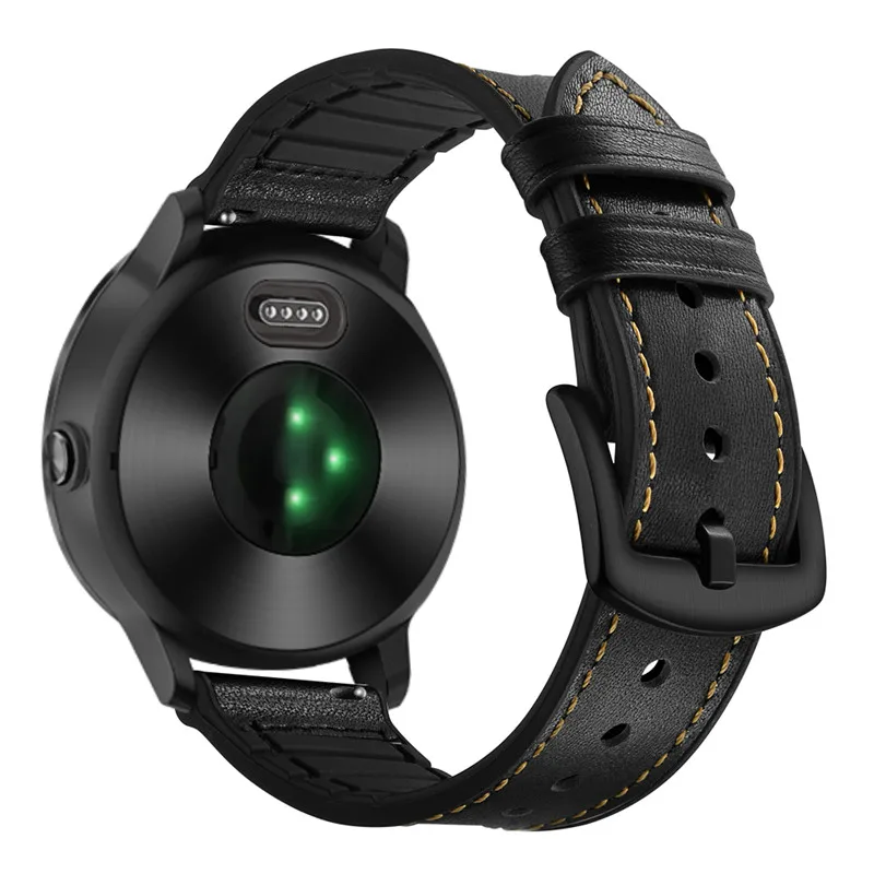 Black Быстрая замена кожаный силиконовый браслет для Garmin vivoactive 3 music Venu Forerunner 245 645 ремешок умные часы мягкий браслет - Цвет: Black
