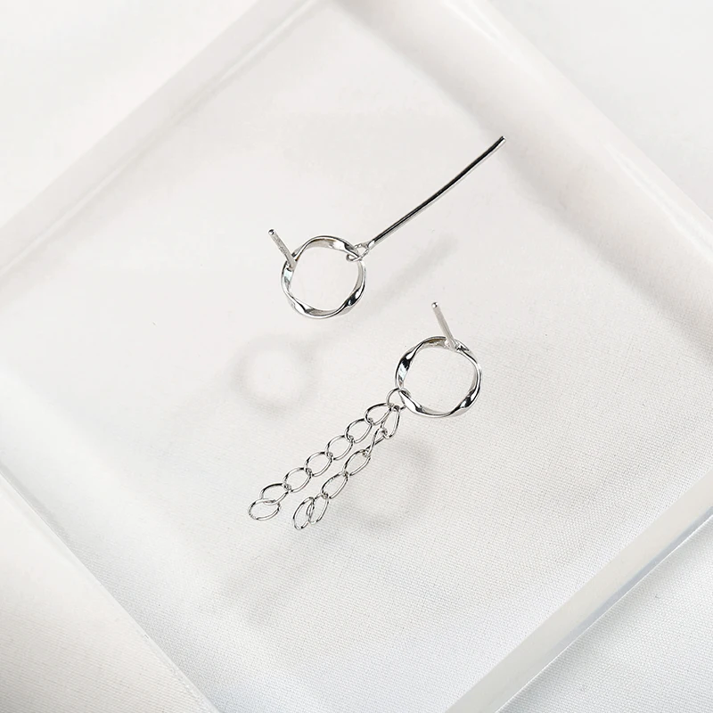 S925 sterling silver asymmetric circle tassel earrings with stylish and simple personality E16450 | Украшения и аксессуары