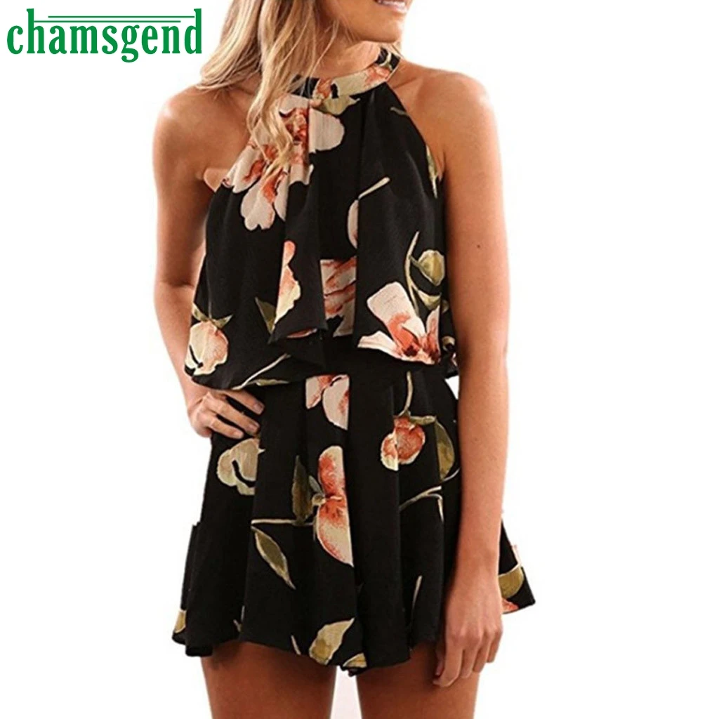 Chamsgend комбинезон с завязками темно-красные широкие брюки летние Boho Цветочный принт до середины талии женский комбинезон без рукавов сексуальный комбинезон#30