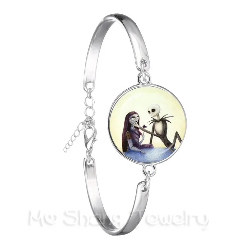 New Classic Jack And Sally Bracelet 18mm Glass Dome Silver Plated Bangle For Women Men Halloween Creative Gifts | Украшения и