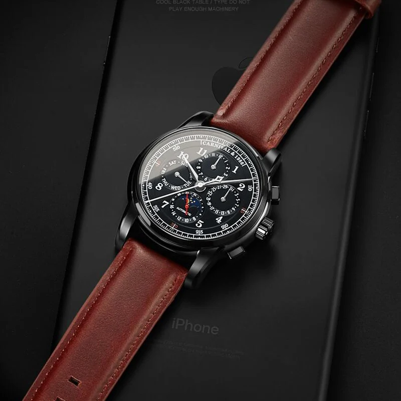 Часы мужские механические водонепроницаемые в стиле милитари с кожаным ремешком