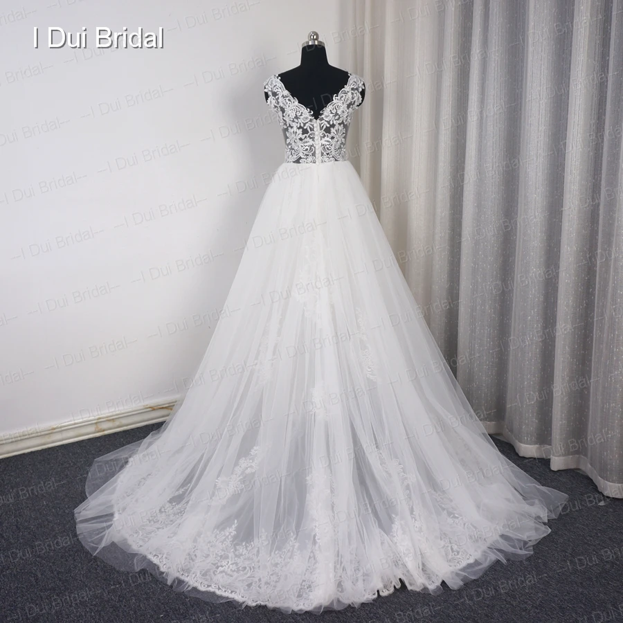 Кружевное свадебное платье с V образным вырезом линейка аппликацией из бисера|lace