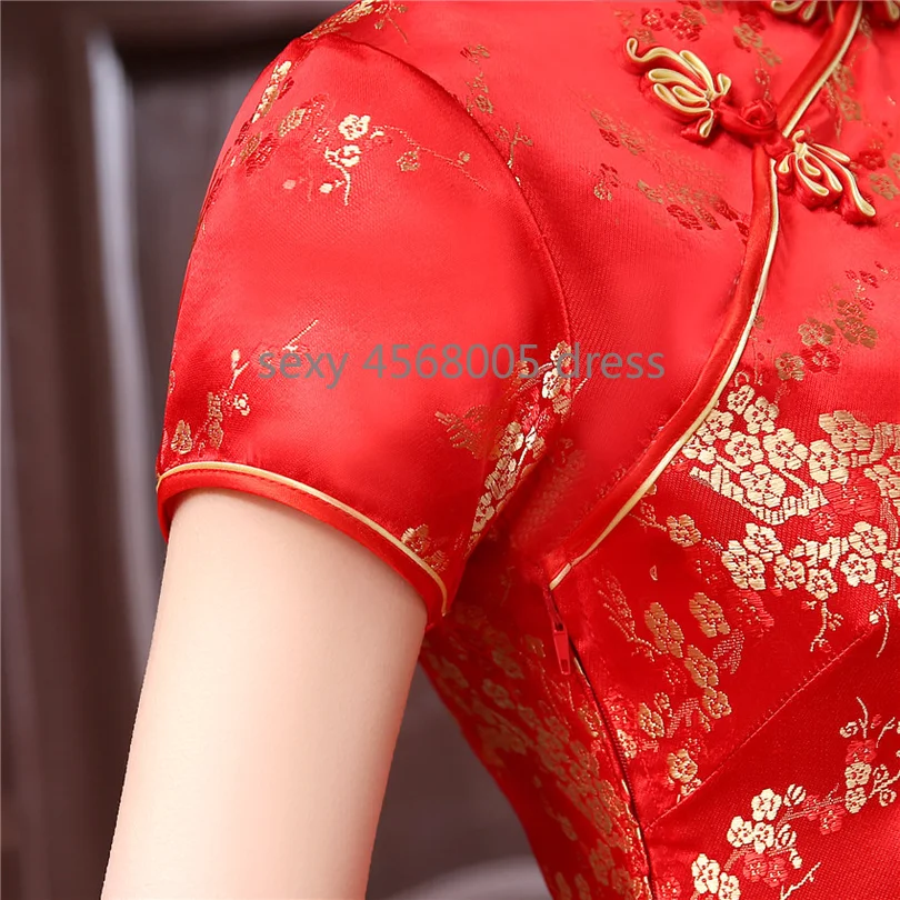 2018 Новый красный Традиционный для китаянок платье шелковый атлас Cheongsam