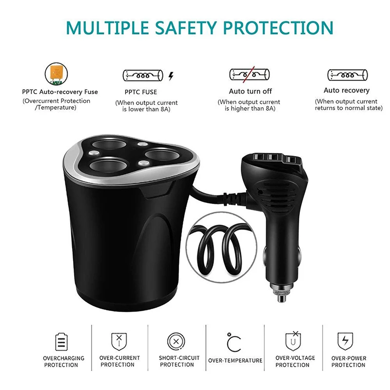 Разветвитель Прикуривателя 3 гнезда Переходник USB для зарядки в машине с