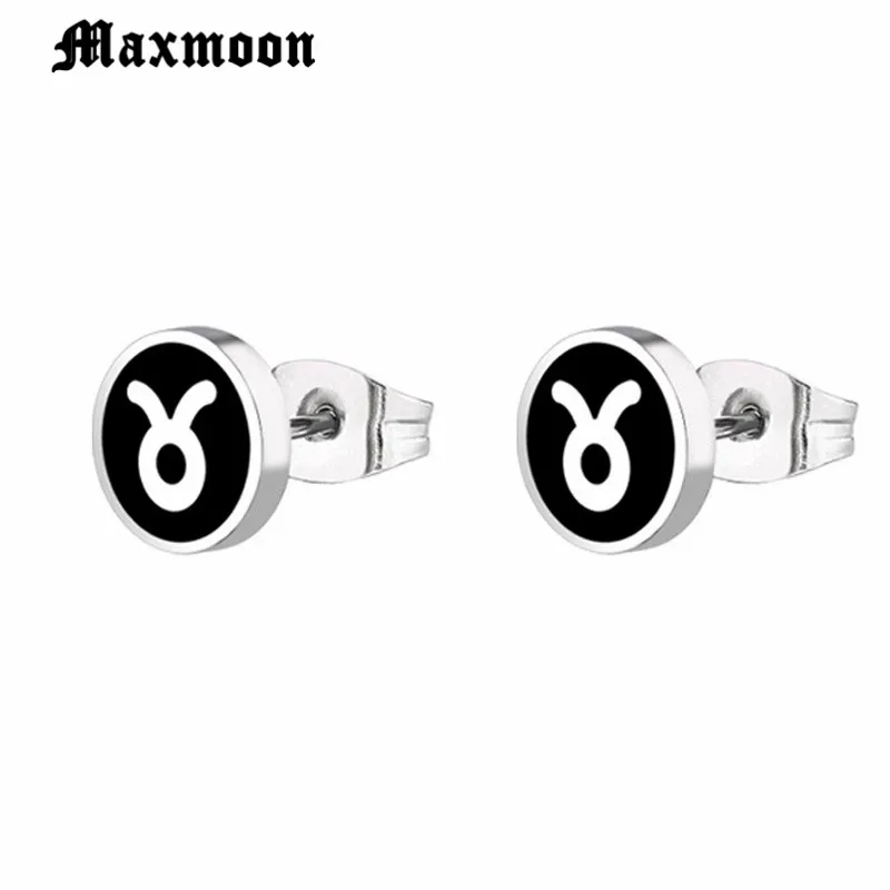 Maxmoon Men's Earring Twelve constellations Taurus Male Stainless Steel Ear Clip Studs Earing Men Jewelry