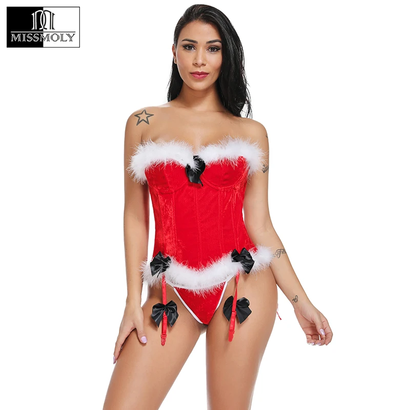 Женский Рождественский Клаус бюстье лучшие костюмы Overbust Корсеты и Санта платье