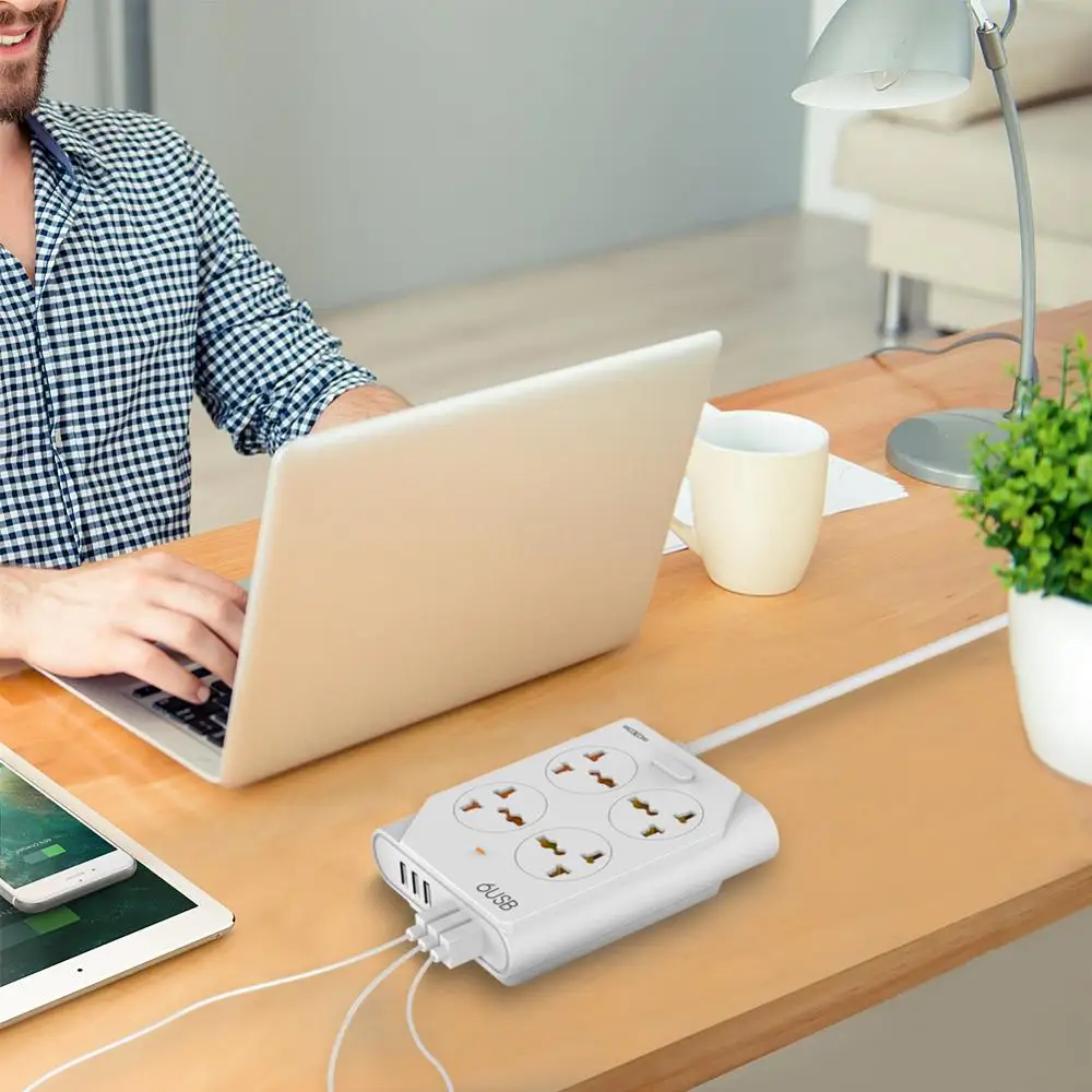 MOXOM Мощность полосы USB розеток 10A быстрой зарядки 6 удлинитель розетка 4 точек