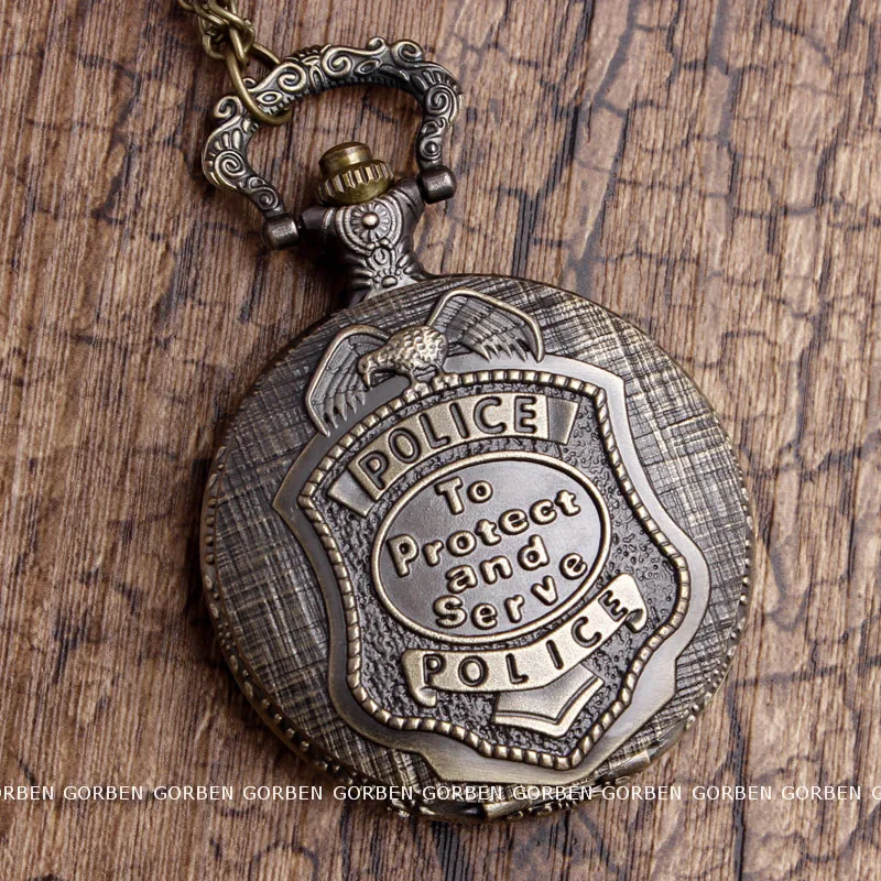 Винтажные карманные кварцевые часы с гравировкой полиция для защиты и