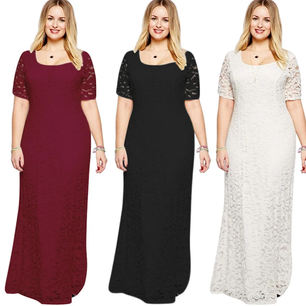 5XL 6XL 7XL 8XL 9XL Плюс Размер Женщины Лето Макси Платье Элегантное Кружевное Женский
