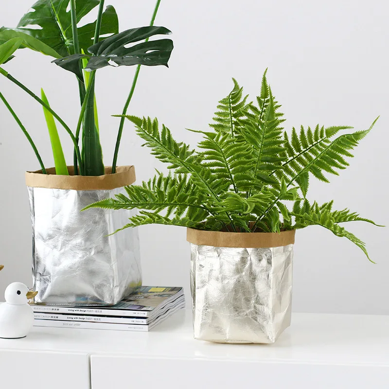 Моющиеся мешки для хранения крафт бумаги цветочный горшок Ins водонепроницаемая