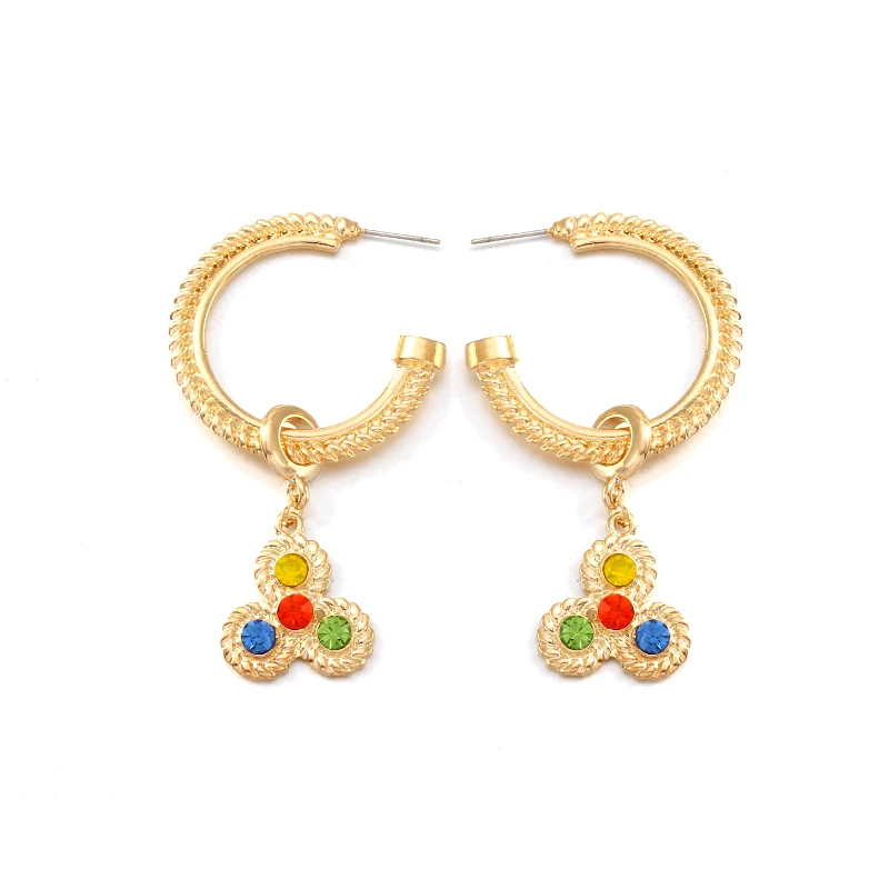 8Seasons New Fashion Gold Color Drop Earrings C-Shape Multicolor Rhinestone For Women Party Jewelry 65mm x 32mm 1 Pair | Украшения и