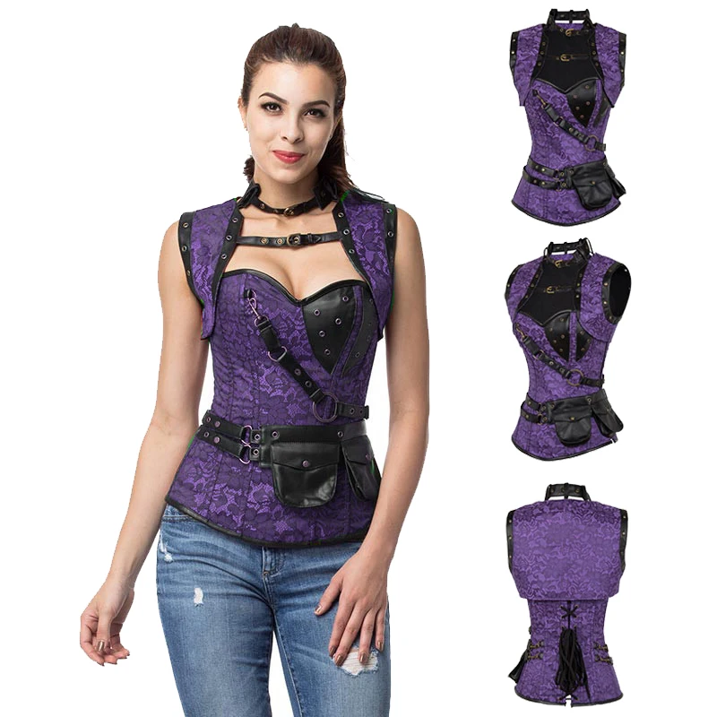 

Женский корсет в стиле стимпанк, кожаный корсет со стальными костями, одежда в стиле стимпанк