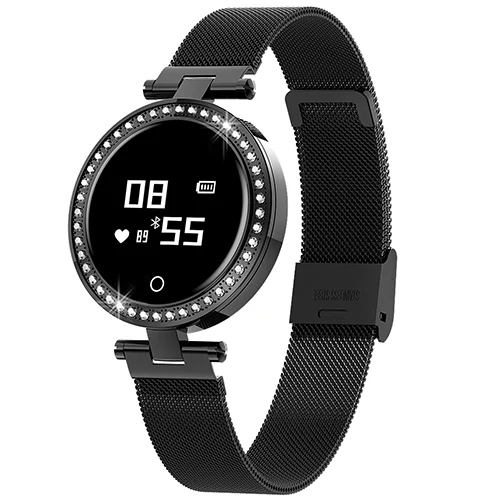 Черный Женские Смарт-часы X10, металлические стразы, ремешок, Bluetooth, фитнес-браслет, часы, шагомер, монитор сердечного ритма, водонепроницаемые Смарт-часы - Цвет: Черный