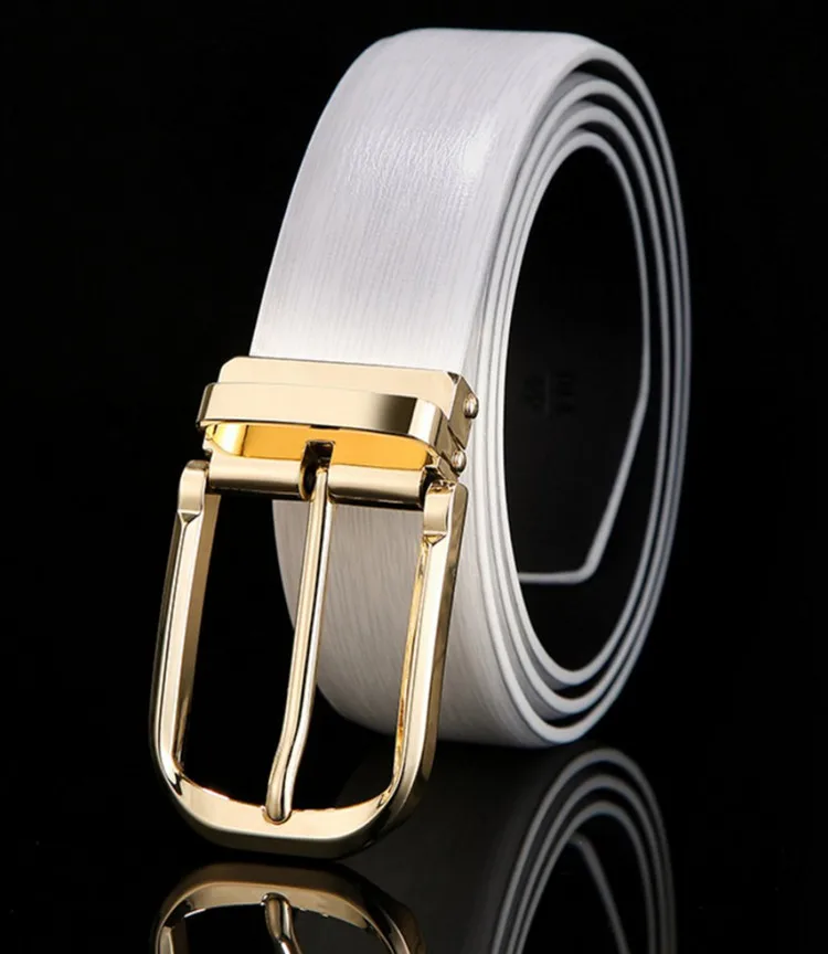 white golden buckle Высококачественные кожаные мужские ремни, цветные, черные, синие, белые, коричневые, повседневный ремень, мужской, золотой, серебряный, с пряжкой, женский ремень, размер 125 см - Цвет: white golden buckle
