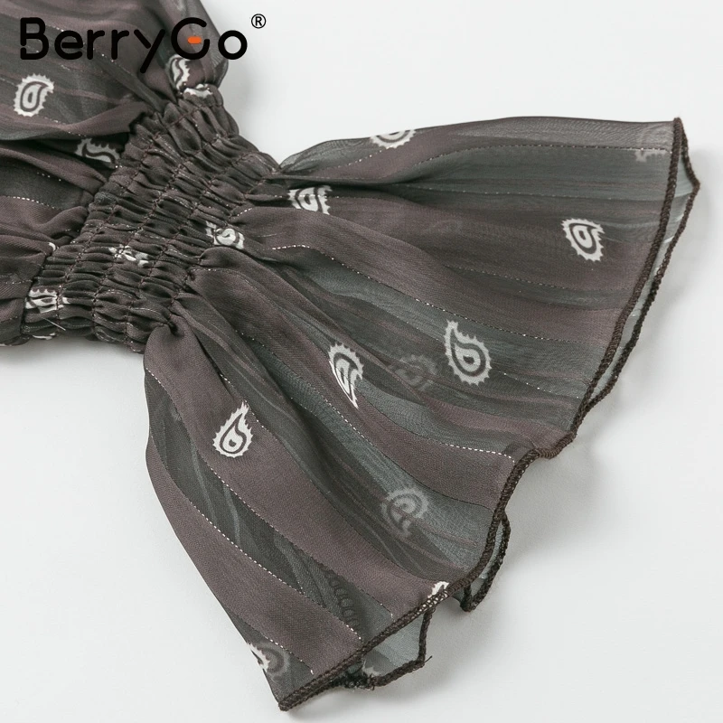 BerryGo винтажная женская блузка с принтом в этническом стиле со шнуровкой рукавом