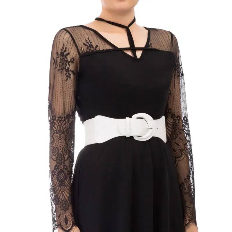 Женский винтажный кожаный эластичный ремень для широкой талии с пряжкой |