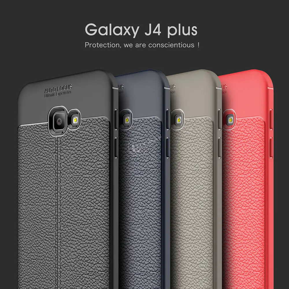 Soft Cover for Samsung Galaxy J4 Plus SM J415F J415FN/DS SM-J415F SM-J415FN/DS J4Plus Litchi Leather Grained Silicon Phone Case |