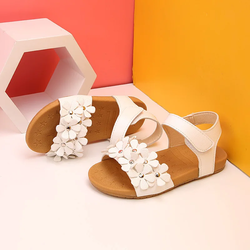 Летняя обувь для детей сандалии девочек детская одежда пляжные с цветами размеры