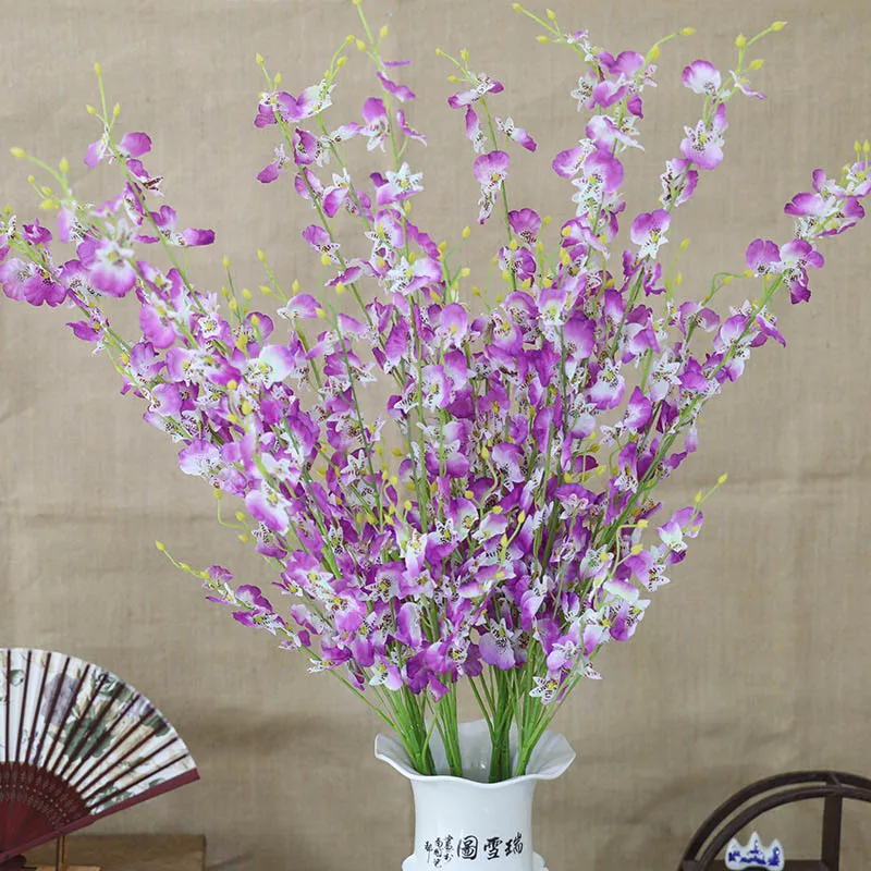 Искусственные цветы орхидеи, 5 веток, высокое качество, шелк, Oncidium Hybridum, танцующая кукла, Орхидея для дома, свадьбы, сада, Декор, A1050 - Цвет: A09-1