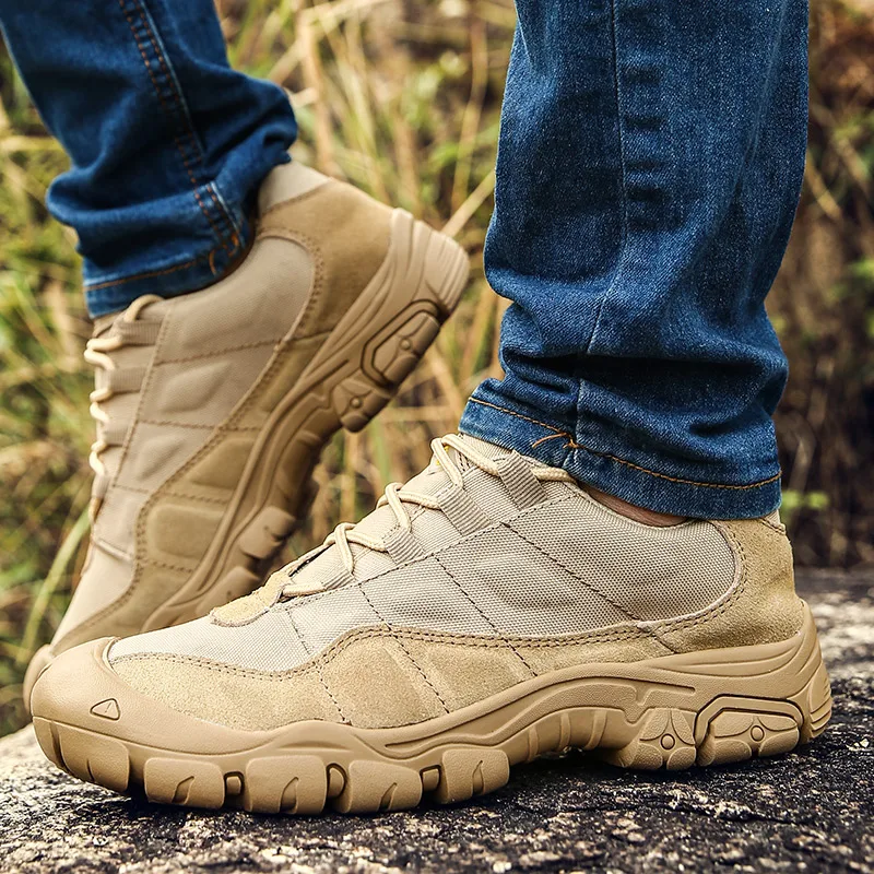 

Genuine leather Men Hiking Shoes Outdoor Waterproof Breathable Tactical Combat Army Boots Desert Training Sneakers Trekking Shoe
