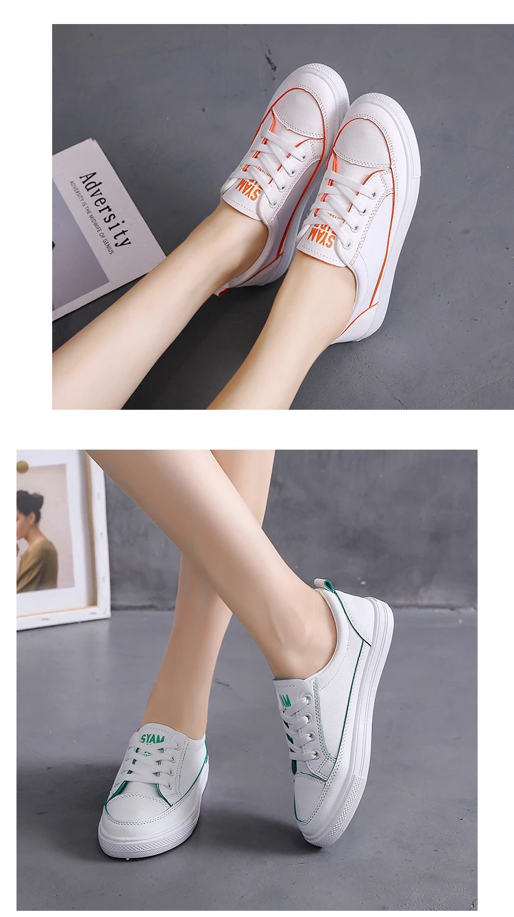 New Designer White Casual Sneakers Women Shoes PU Leather Canvas Sneakers Female Autumn Tenis chaussures femme Dropshipping