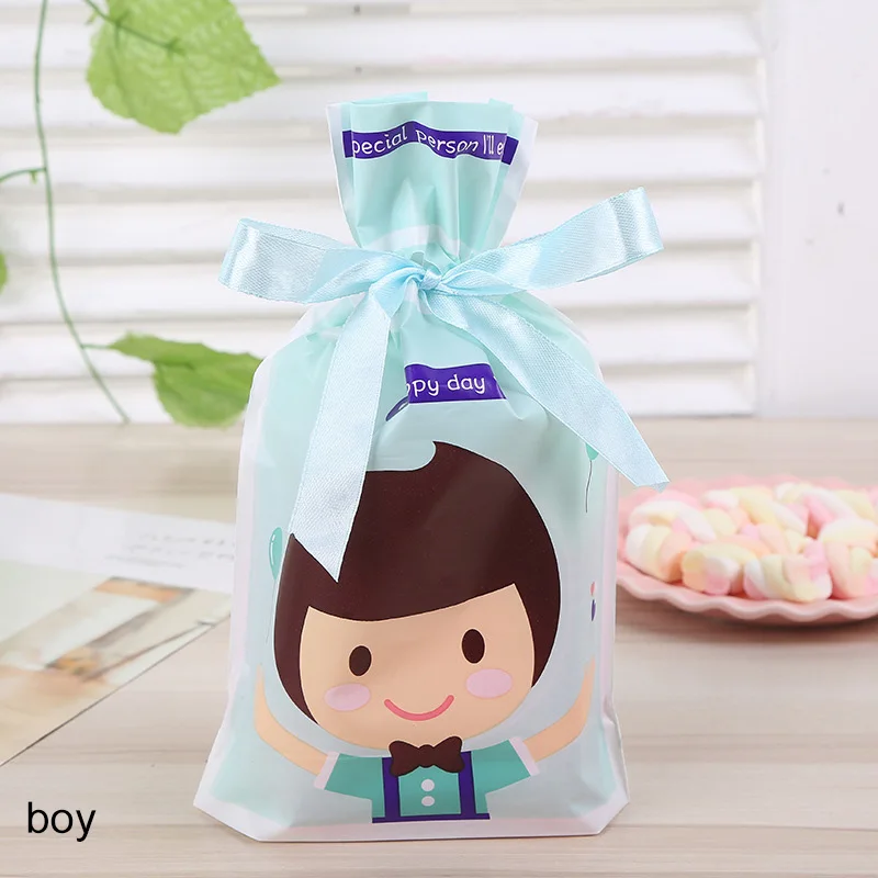 boy Подарочный пакет пластиковый стоячий 10 шт еда печенье день рождения поставки для печенья и снеков Свадебная сумка для конфет Декор ленты - Цвет: boy