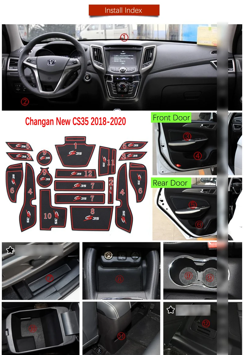 Противоскользящие резиновые коврики для ворот слот чашки коврик Changan New CS35 2018 2019