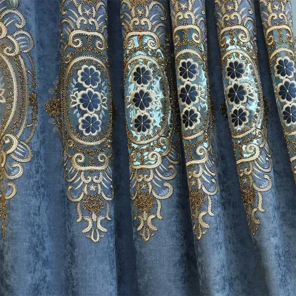 Curtain Европейские темно-синие роскошные вышитые плотные занавески для гостиной, Классические тюлевые занавески для спальни - Цвет: Curtain