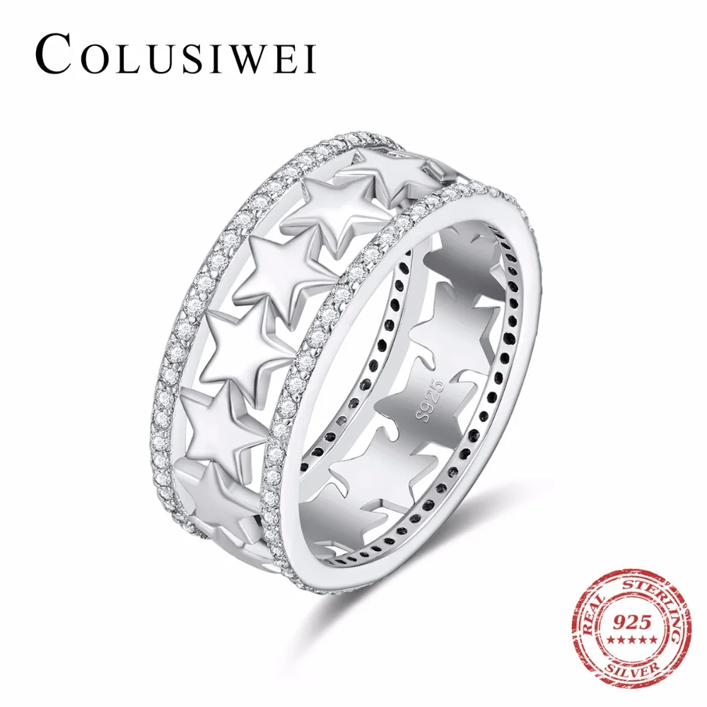 COLUSIWEI Мода 100% реальные 925 пробы серебряные блестящие звезды стекируемые кольцо с