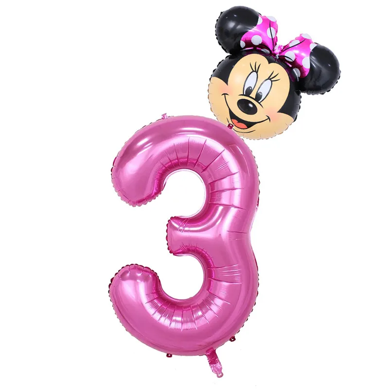 pink 3 2 шт., 40 дюймов, розовые, черные фольгированные воздушные шары с цифрами, для мальчиков и девочек 1, 2, 3, 4 месяца, на день рождения, с изображением головы Микки и Минни, воздушные шары из фольги, вечерние украшения - Цвет: pink 3