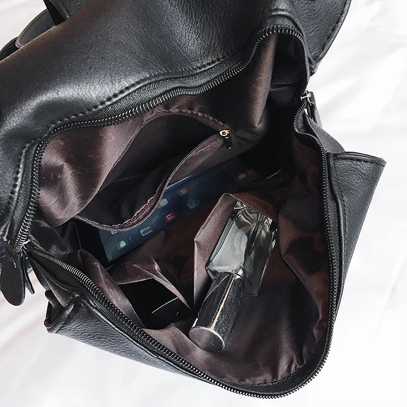 

New Women PU Leather Backpack Female Teenage Girls School Backpacks Vintage Large Solid Shoulder Bag Multifunction Mochila LY001