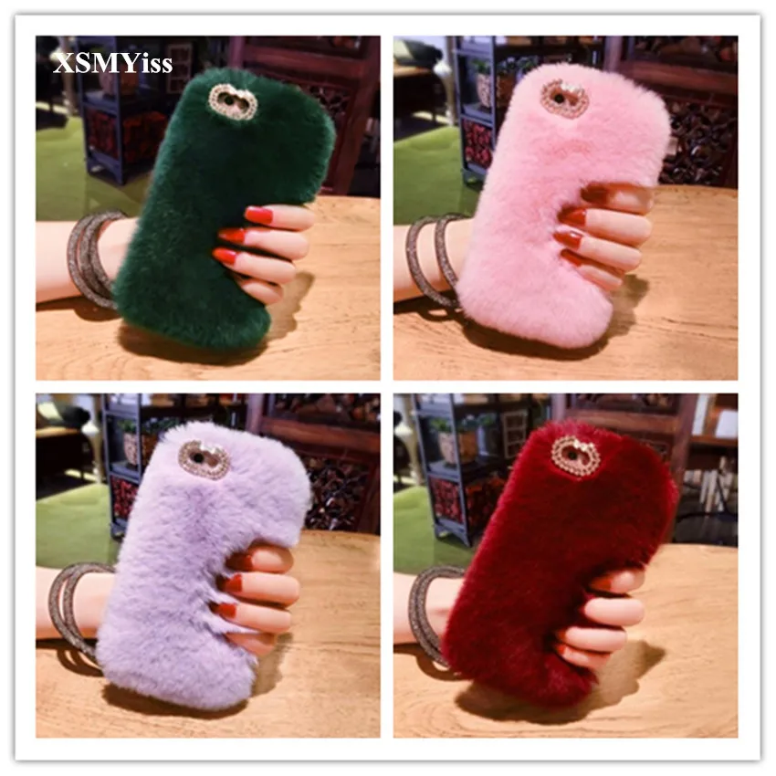 

Luxury Diamond Winter Fluffy Plush Rabbit Fur Bling Case Cover For iPhone 11 12 13 Pro MAX 6S 7 8 Plus XR XS Max Soft Phone Case