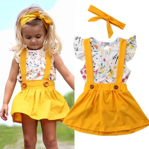 3 шт. футболка юбка и повязка на голову для маленьких девочек|Комплекты одежды