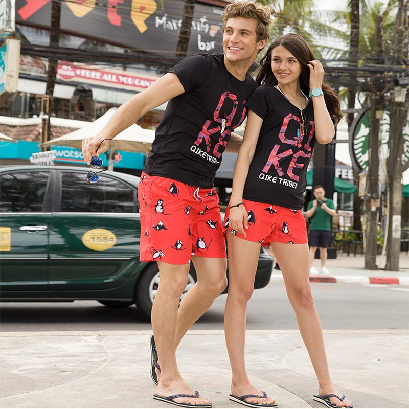Пляжная одежда для пар быстросохнущие шорты из полиэстера купальные с