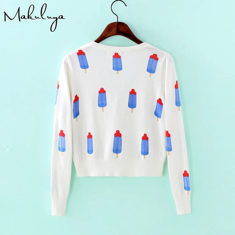 Женский винтажный свитер Makuluya вязаный кардиган с принтом мороженого на осень и