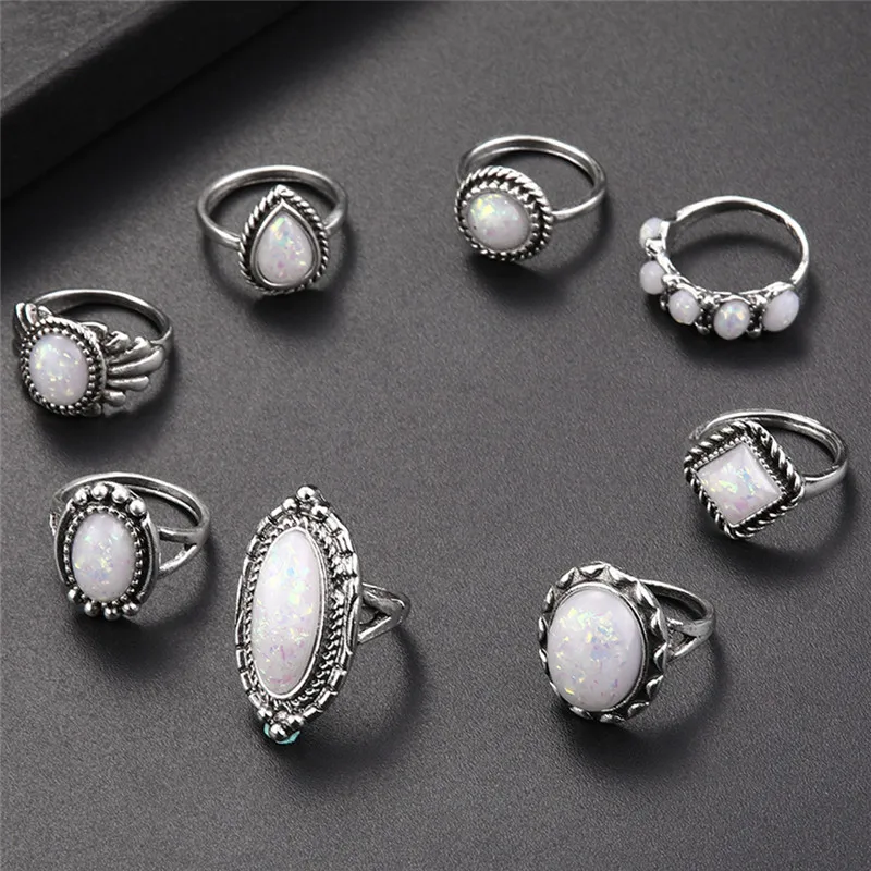 Женские винтажные кольца в стиле бохо anelli 8 шт./компл. с опаловым покрытием