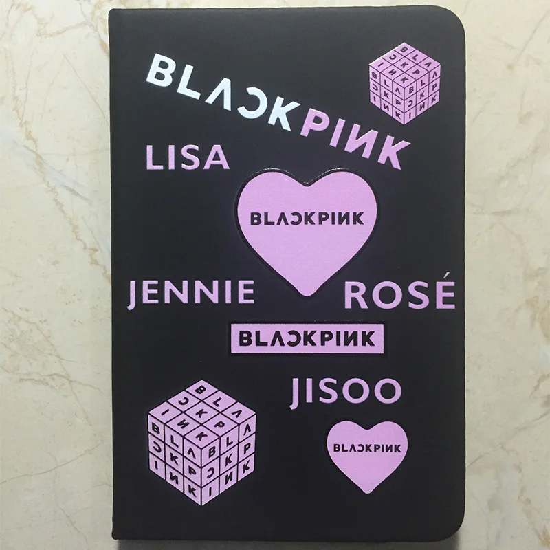 KPOP черно-розовые записные книжки из искусственной кожи LISA ROSE JENNIE JISOO мягкая копировальная розовая шариковая ручка с сердечками блокноты офисные школьные принадлежности Инструменты