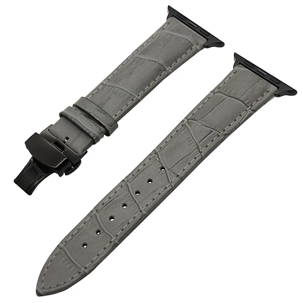 Grey B Кожаный ремешок для iWatch Apple Watch 38 мм 42 мм серии 1 2 3 крокодиловый группа Сталь бабочка Туфли с ремешком и пряжкой браслет - Цвет ремешка: Grey B