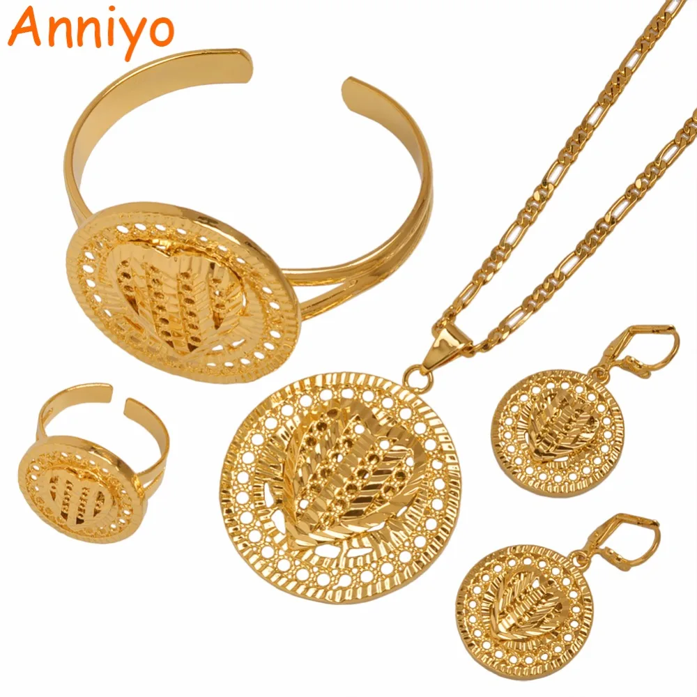 Anniyo/Сердце Дубай ювелирные наборы эфиопские ожерелья серьги кольцо браслет