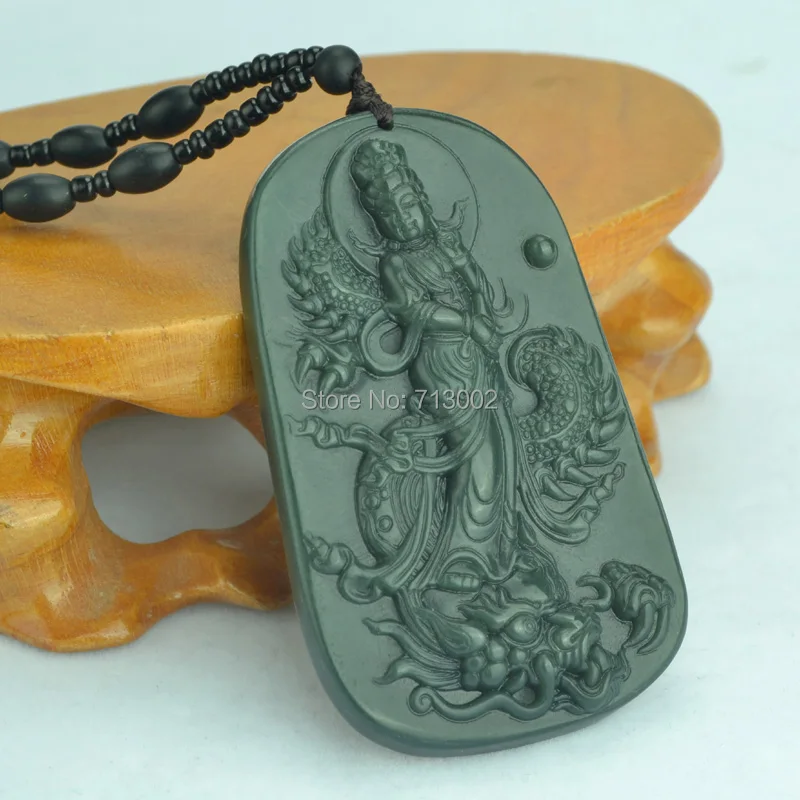 Природа кулон-Амулет из серого нефрита ожерелье талисман Carven GuanYin дракон | Дом и