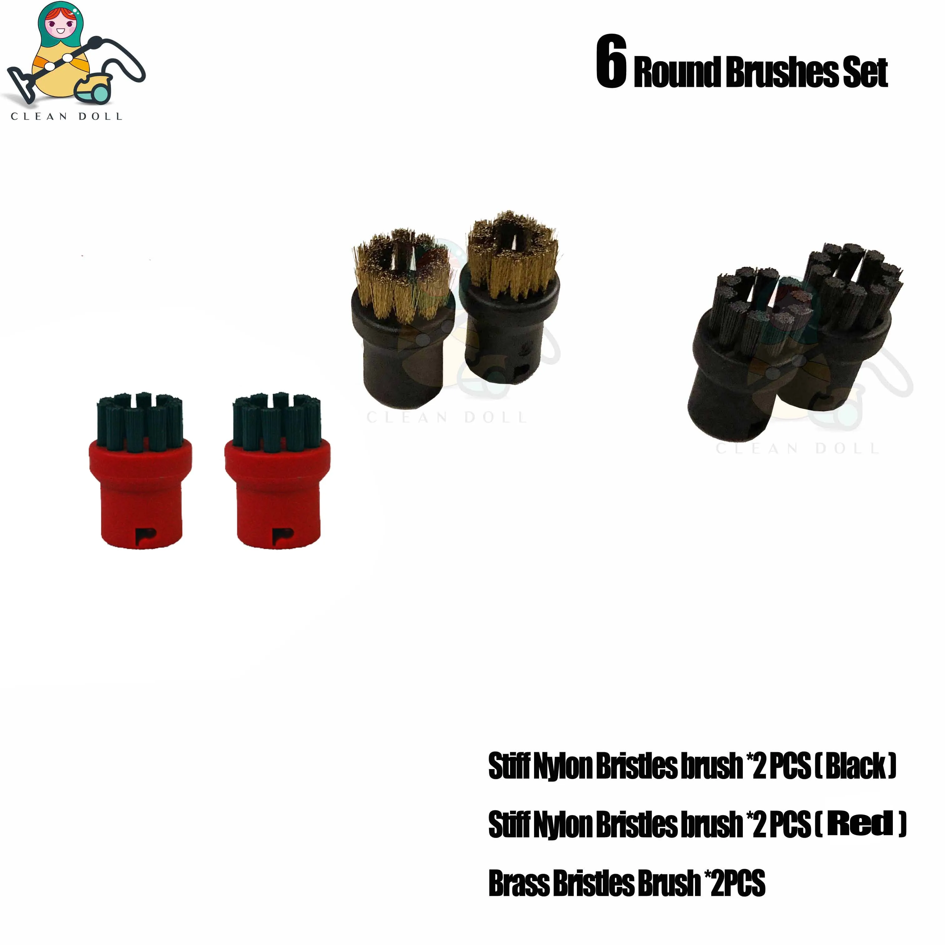 KAR-SC-BR-6PK Чистая кукла 3x нейлон и 2x латунная Щетина Щетка Насадка для Karcher SC пароочиститель SC1 SC2 SC3 SC 3 SC4 SC5 SC6800 запасные части - Цвет: KAR-SC-BR-6PK