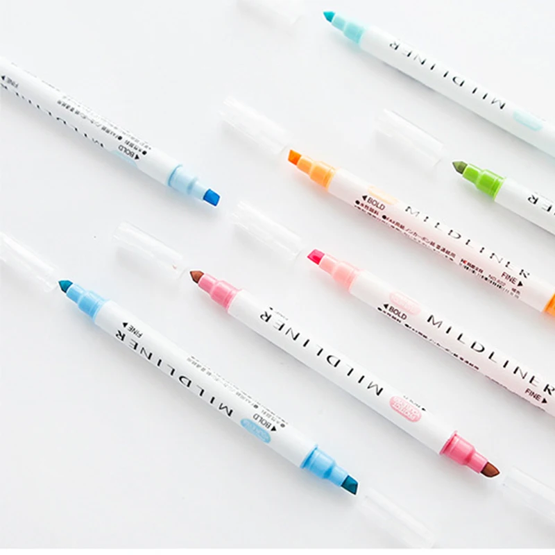 12 Color DoubleHead Highlighter Pen Account Diary Decoration Pastel Marker Note Oblique And Roumd Head Highlighte | Канцтовары для