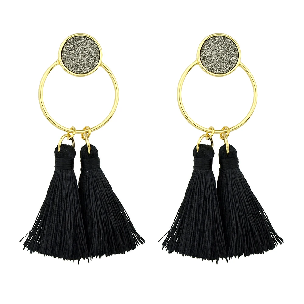 Boho себе Серьги Этнические украшения золото Цвет черный с кисточкой круг Форма