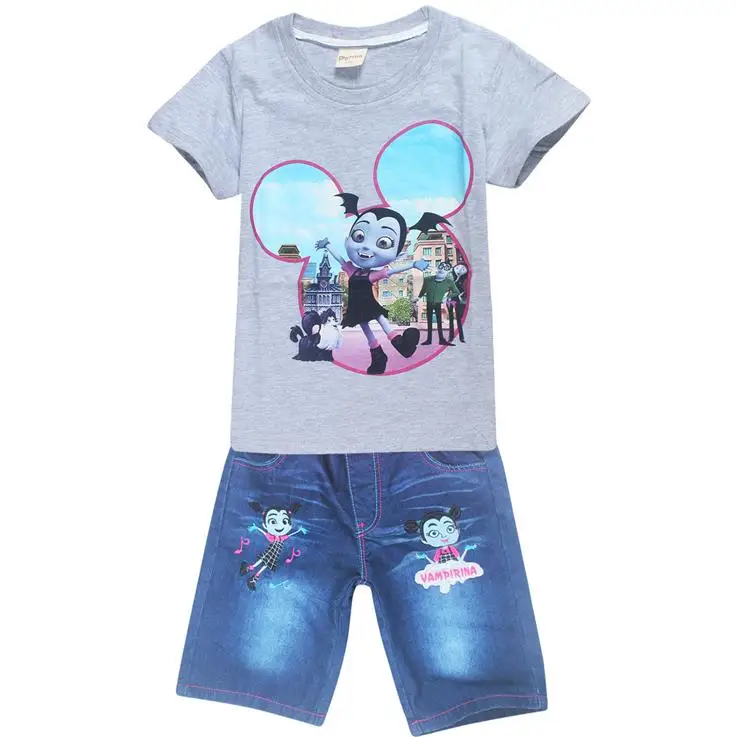 Отдых летом Обувь для мальчиков vampirina короткие футболки детей Комплекты одежды хлопок Обувь для девочек джинсы спортивные костюмы Детский костюм одежда