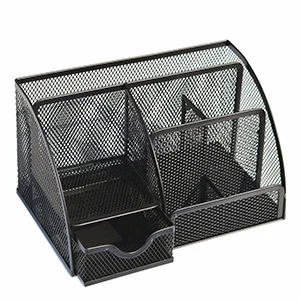 Multi-function metal desktop Organizer with 6 Compartments Drawer | The Mesh Collection Black Office storage rack#2B03 - Цвет: Black