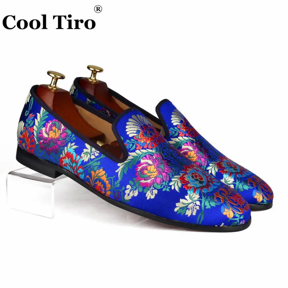 Cool Tiro Silk Jacquard Loafers Men Slippers Moccasins Wedding Men's Dress Shoes Flats Genuine Leather Casual Slip on Blue | Обувь