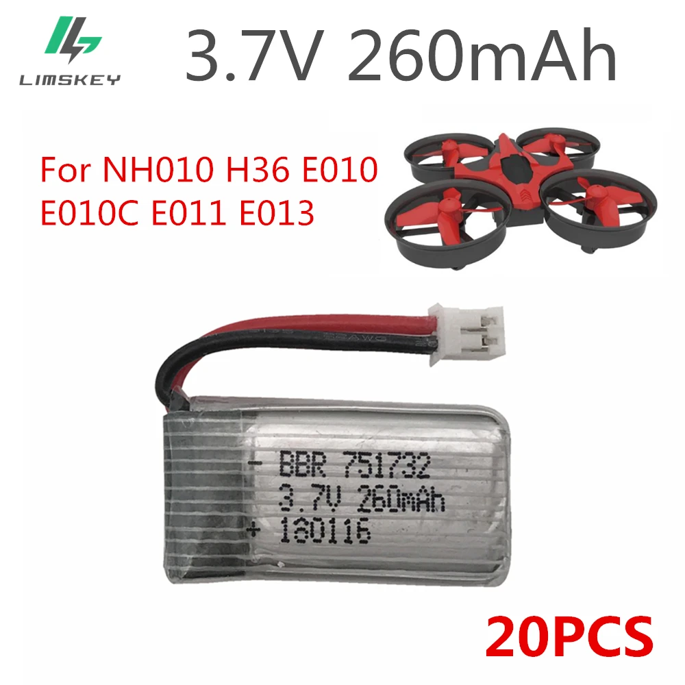 

20pcs 3.7V 260MAH For E010 E010C E011 E013 H36 F36 CX-95 T36 RC Quadcopter 3.7V 260MAH 30C Lipo Battery Upgrade Capacity Battery
